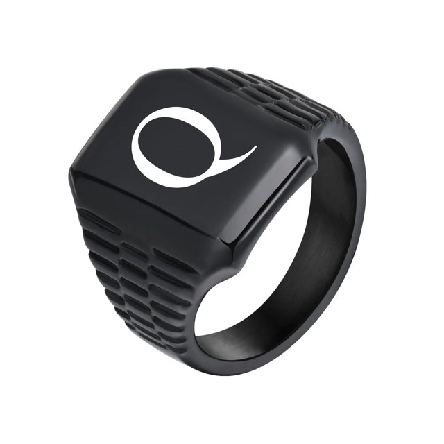 Anillo de dedo de acero inoxidable negro impermeable con letra personalizada A M S A Z, sello de inicial elegante para hombre