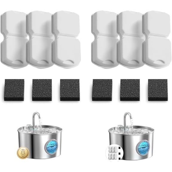 Cat Water Fountain Filter Replacement: 12 Cat Fountain Filter - 12 Pet Fountain Filter - 6 Carbon Filters & 6 Foam Filters - Suitable for GIOTOHUN Stainless Steel Cat Fountain S11