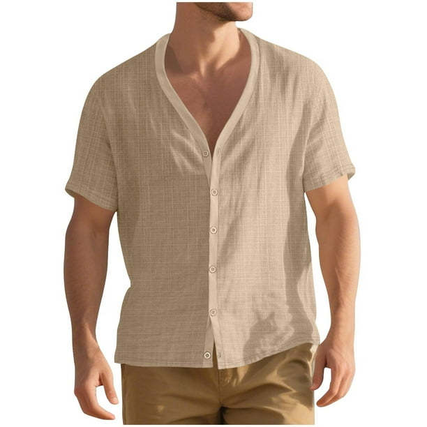 pstuiky Camisa de manga corta para hombre, Blusa básica de manga corta con cuello redondo y mangas cortas para hombre camisas casuales para hombre m