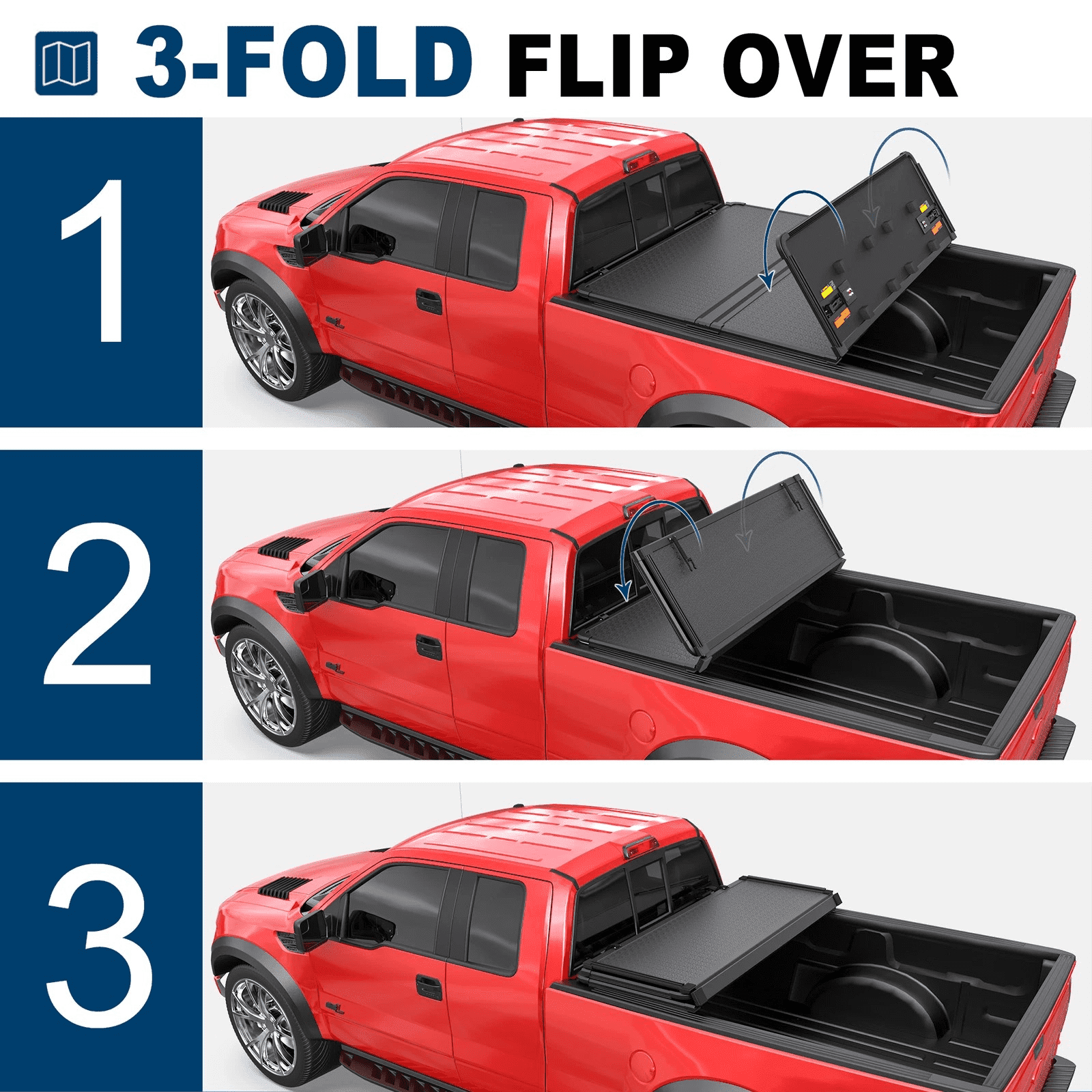 MOSTPLUS 3-Fold 5.5FT Hard Tonneau Cover for 2016-2026 Ford F150 F-150 Truck Bed W/ Lamp