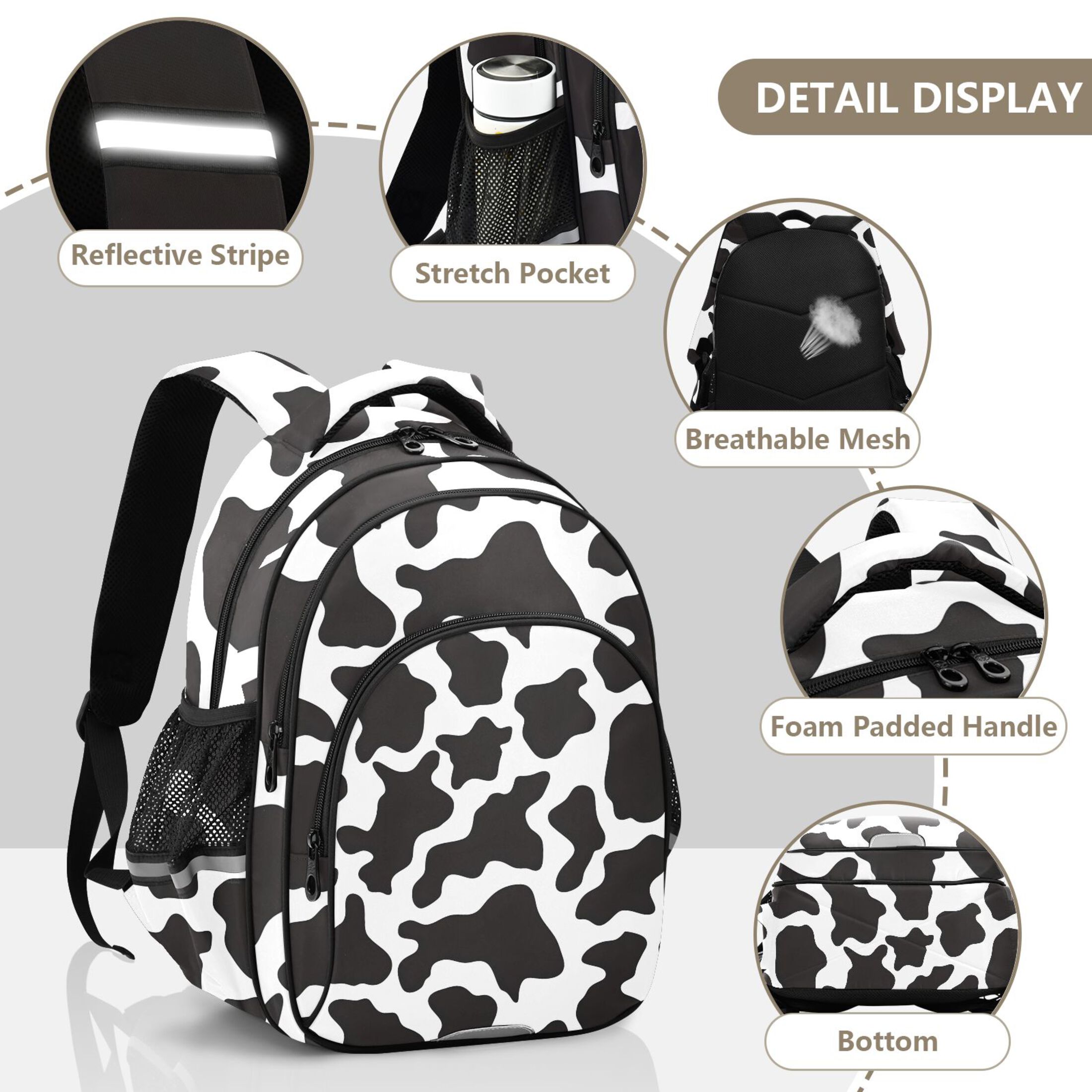 ALAZA Cow Print School Backpack Elementary Bag Bookbag Travel Rucksack