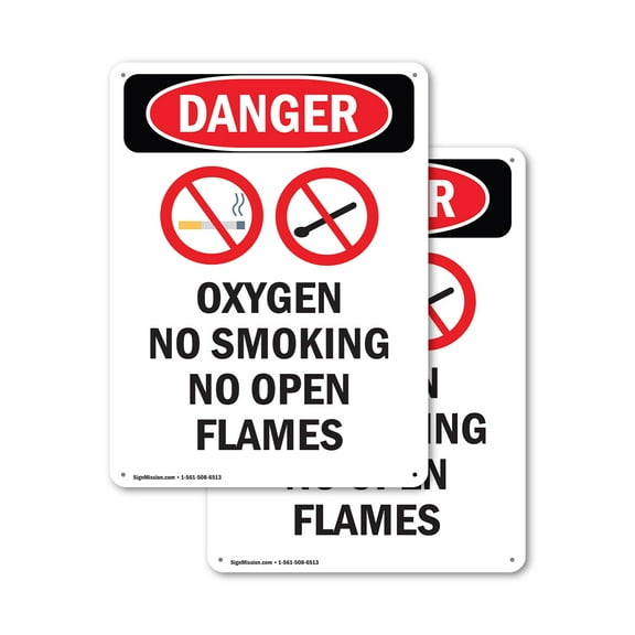 (2 Pack) Oxygen No Smoking No OSHA Danger Sign 7 Inch X 10 Inch Plastic Sign, Weather Resistant, UV Protected for Workplace, Business, and Construction Site, Made in the USA