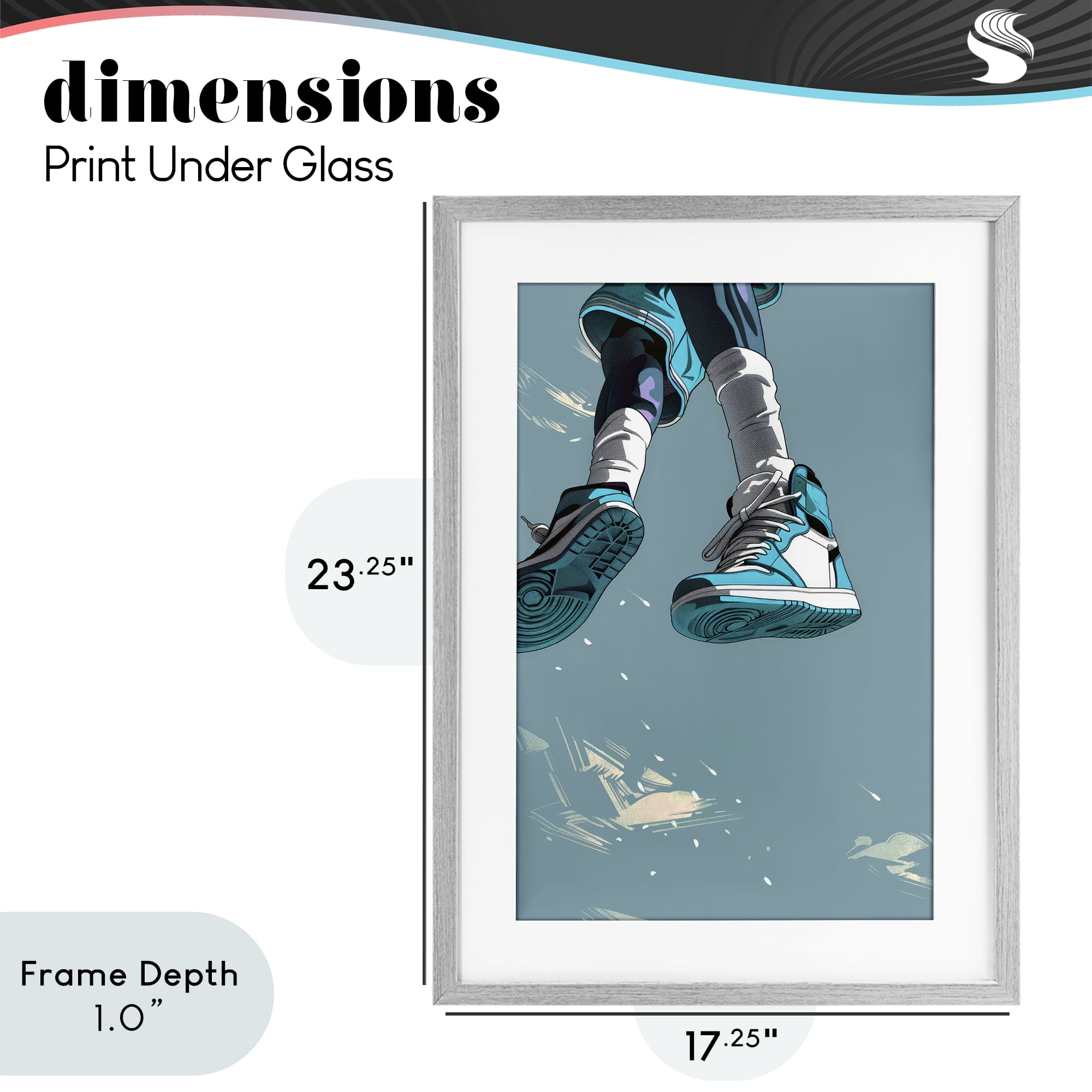 Stupell Industries Sporty Jump with Sneakers Gray Framed Print Under Glass, design by Ray Powers