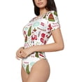 thumbnail image 2 of Daiia Snowflakes Santa Claus print Women's Crew Neck Short Sleeve Bodysuit Fashion Tops Fit Casual Basic Extender Bodysuit-XX-Large, 2 of 9