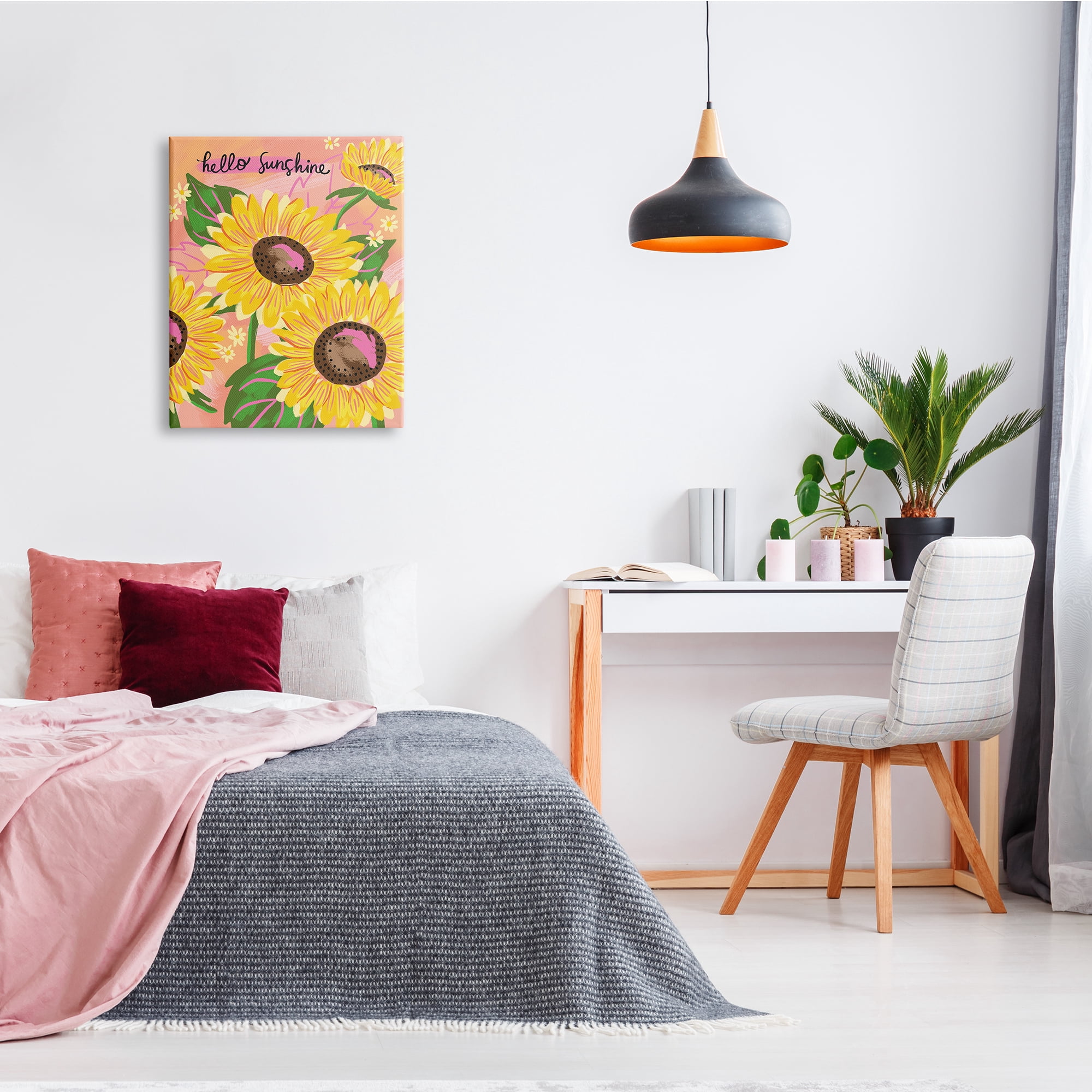 Stupell Industries Hello Sunshine Sentiment Blushing Yellow Sunflowers Small Daisies, 24 x 30, Design by Deborah Curiel