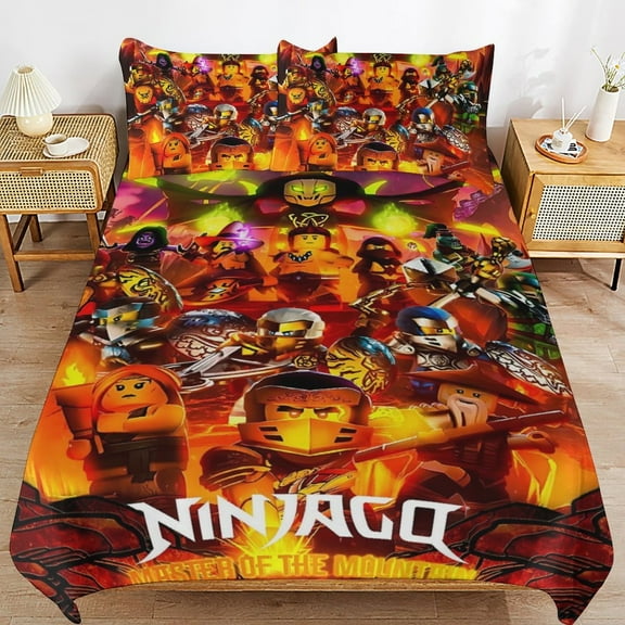 Thickened Bed Three Piece Set, Ninjago CartoonPrinted Soft Bedding Set With Pillow Shams 90"x90"