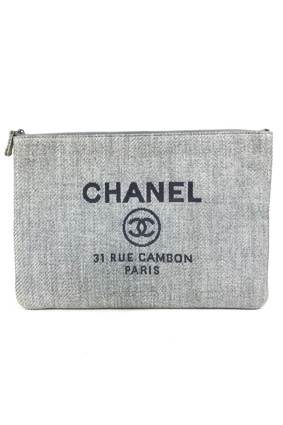 Pre-Owned CHANEL Deauville Logo Pouch Bag Clutch Canvas Women's Blue