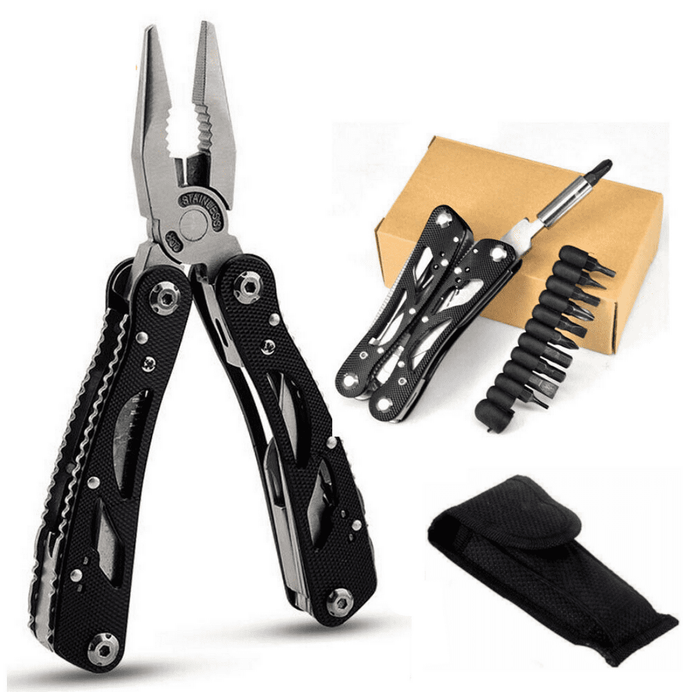 Black Folding Multi Tool Kit Stainless Steel 1 MultiPurpose Pocket