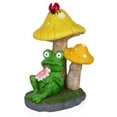 thumbnail image 4 of Alpine Corporation Solar Frog Relaxing Under Mushrooms Statue, 4 of 14