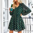 thumbnail image 4 of Womens Dot Chiffon Dress Fashionable Casual Waist Slim Fit Long Sleeve Polka Dot Dress for Spring Autumn Dark Green S, 4 of 7