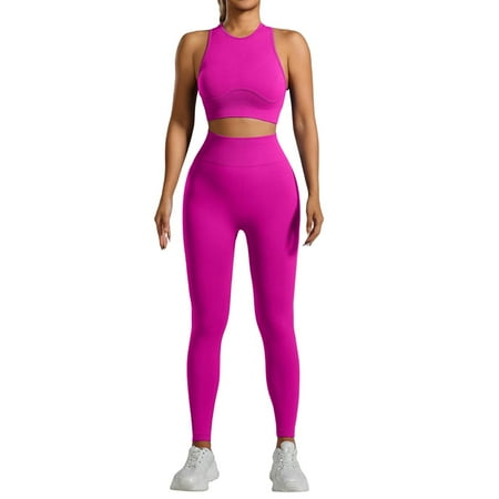 XDDLITP Workout Sets for Women Two Piece Racerback Sports Bra Crop Tank Top Matching High Waist Seamless Leggings Gym Work Out Outfits Clothes Pink M