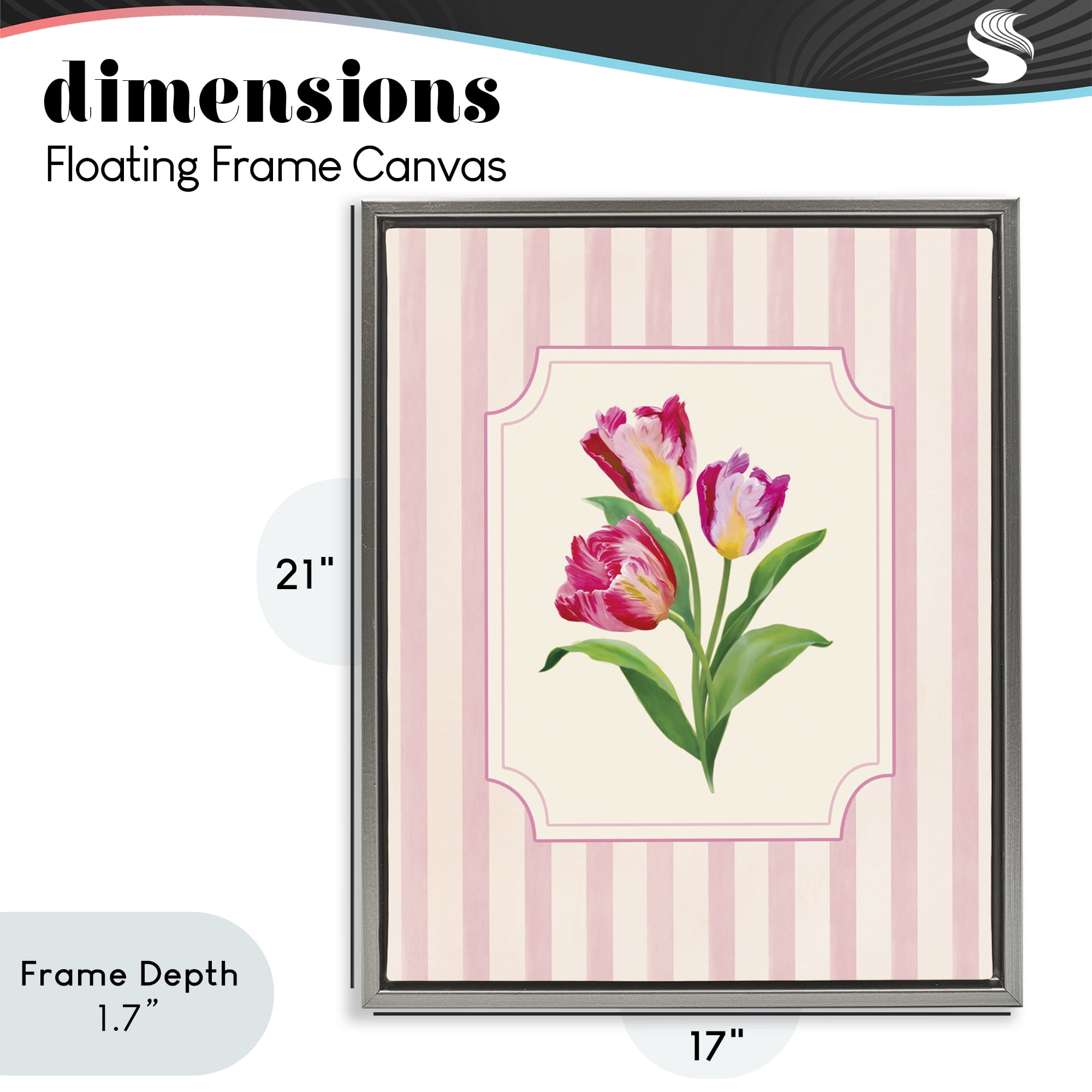 Stupell Industries Magenta Tulips over Stripes Gray Framed Floater Canvas Wall Art, design by Diane Neukirch