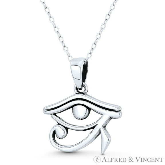 Eye of Horus Egyptian Luck Charm Pendant & Chain Necklace in Oxidized .925 Sterling Silver