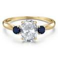 thumbnail image 3 of Gem Stone King 10K Yellow Gold White Topaz and Blue Sapphire 3-Stone Ring for Women | 1.80 Cttw | Oval 8X6MM | Gemstone November Birthstone | Size 6, 3 of 6