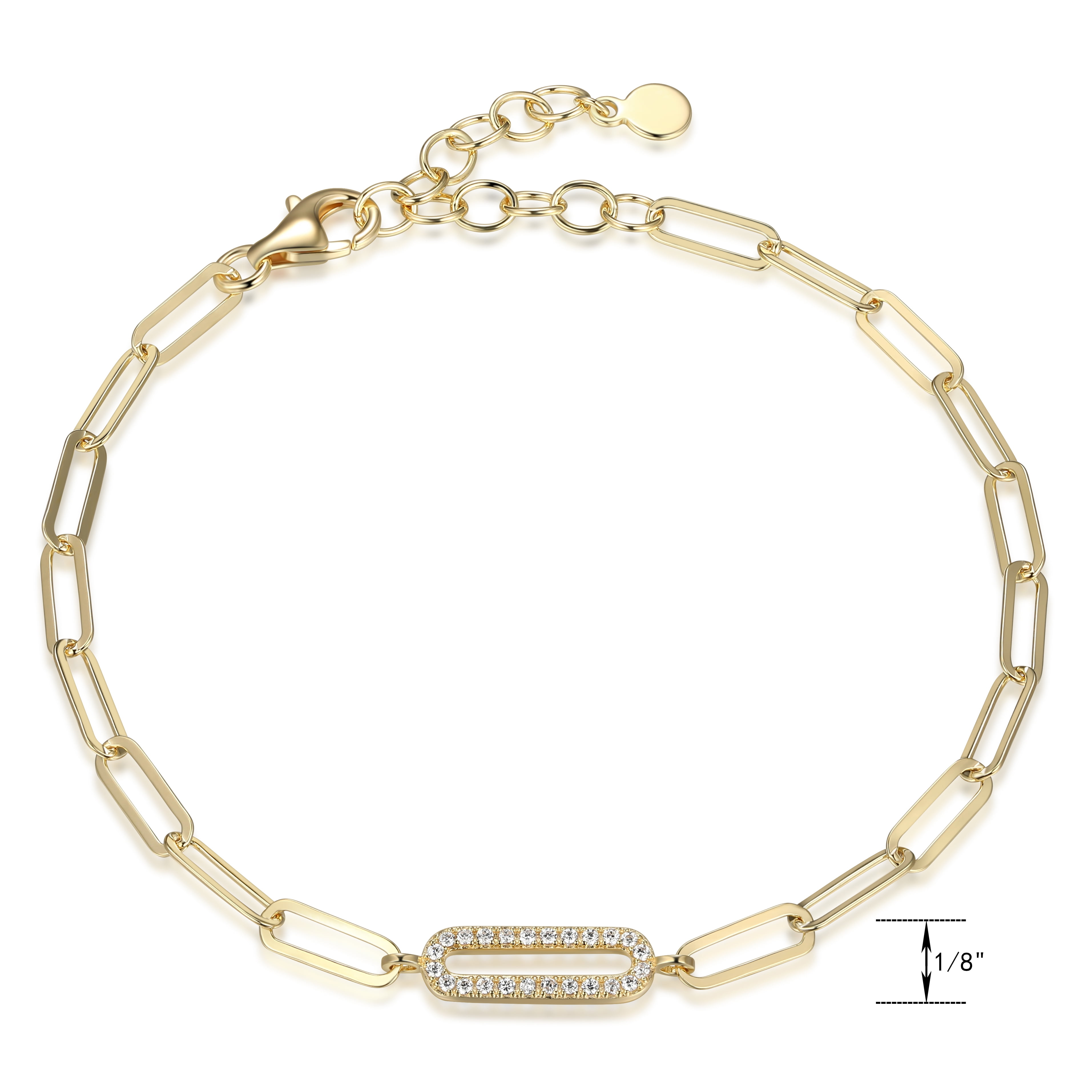 Forever Facets CZ Oval Link Paperclip Bracelet in 18K Gold over Sterling Silver, 6.75" + 1.25" Extension