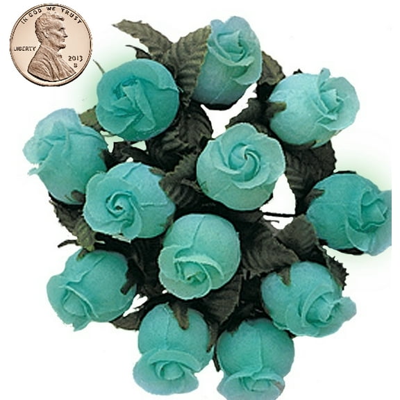 144 Miniature Poly Rose Silk Favor Flower Pick Wedding Shower - Aqua