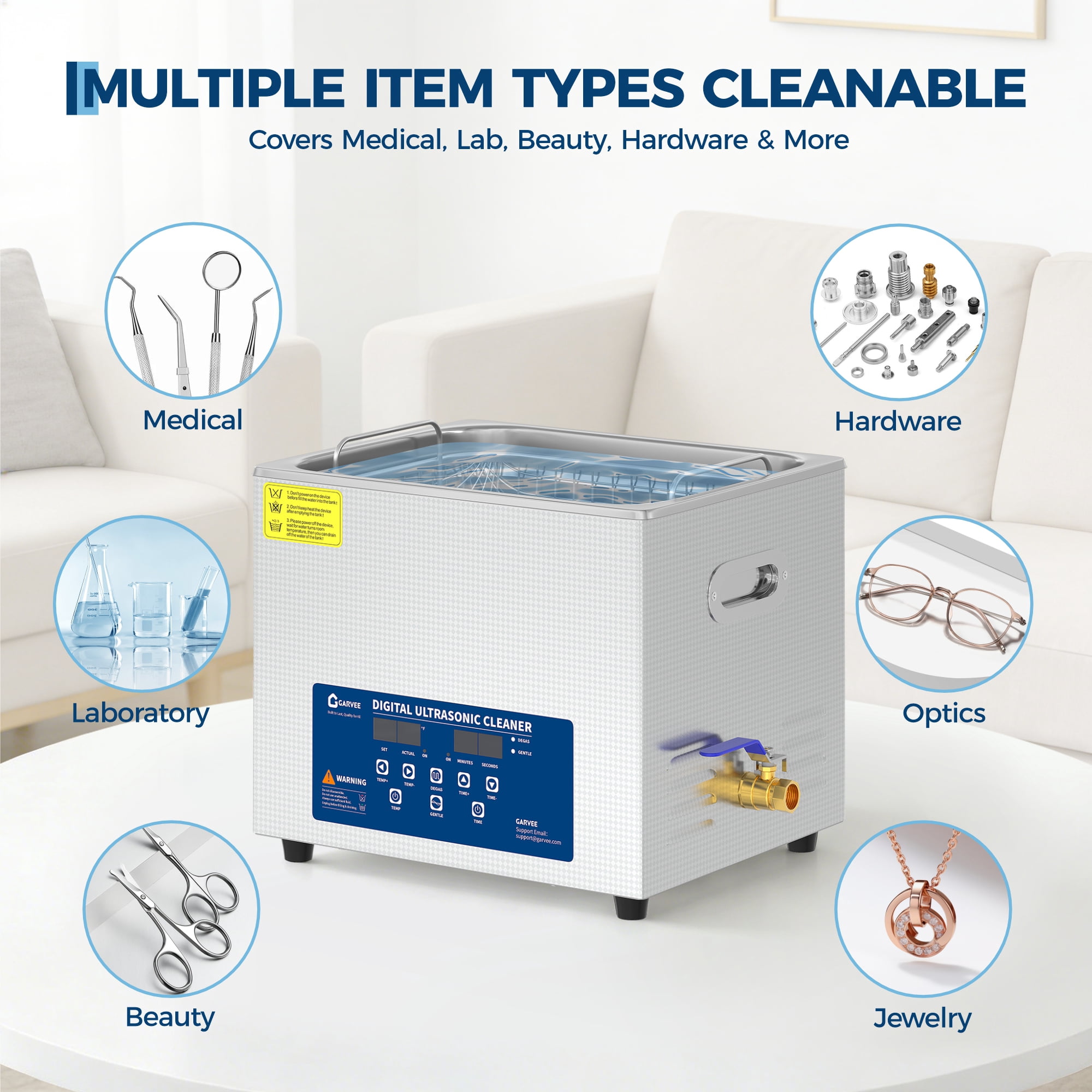 15L Digital Ultrasonic Cleaner with Timer, Professional Stainless Steel Cleaning Machine with Transducers for Jewelry, Glasses, Eyeglass
