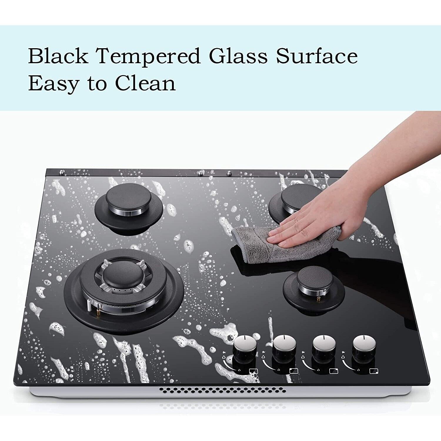 24" Kitchen Built-in Gas Cooktop 4 burners NG/LPG Stainless Steel Tempered Glass
