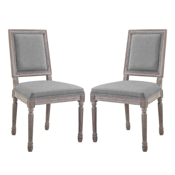 Industrial Country Cottage Farm Beach House Dining Kitchen Room Side Chair, Set of Two, Fabric Wood, Light Grey Gray