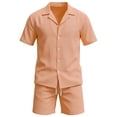 thumbnail image 4 of Maqroz Mens 2 Piece Outfits Button Down Lapel Top Drawstring Elastic Waist Shorts Linen Like Breathable Sets Summer Solid Casual Fashion Wear with Pockets, 4 of 4