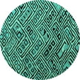 thumbnail image 1 of Ahgly Company Machine Washable Indoor Round Abstract Turquoise Blue Modern Area Rugs, 4' Round, 1 of 4