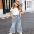 thumbnail image 4 of NAISIBABY Girls Flare Leg Jeans, Cute Trendy High Waist with Pockets Kids Strentch Casual Denim Pants Blue Size 6, 4 of 9