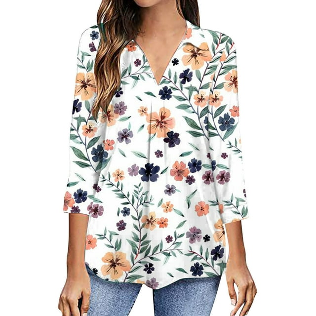 RKSTN Chemisiers Décontractés Boho à Imprimé Floral pour Femmes, Col en V, Manches Longues, Automne, Hauts à Imprimé Floral, Blouses Amples, Chemises