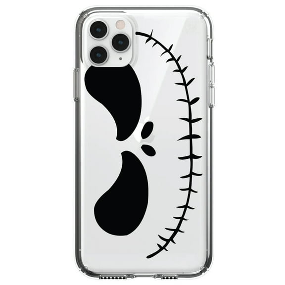 DistinctInk Clear Shockproof Hybrid Case for iPhone 11 (6.1" Screen) - TPU Bumper, Acrylic Back, Tempered Glass Screen Protector - Halloween Skeleton Face