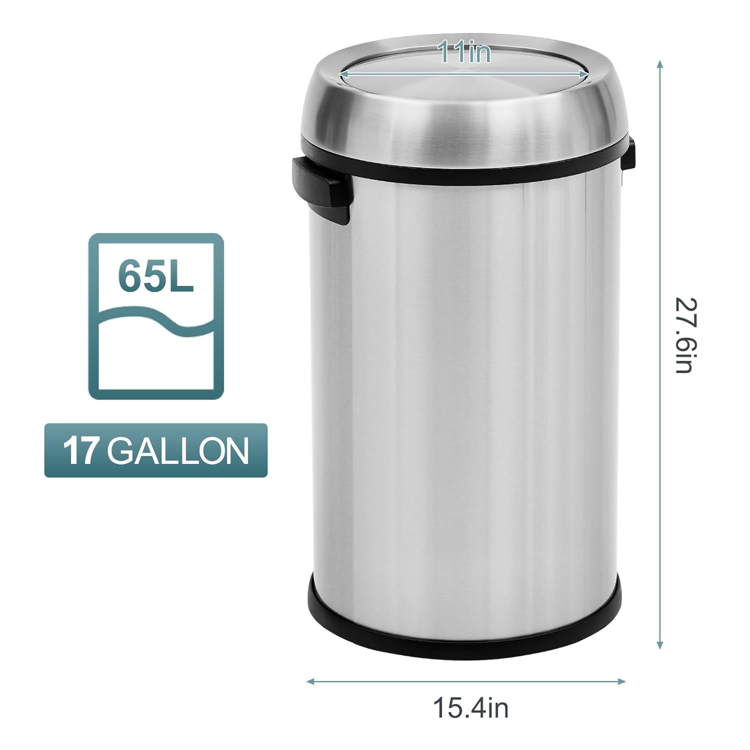 17 Gallon/65 Liter Swing Top Trash Can, Stainless Steel Round Garbage Can, Commercial Grade Waste Container, Heavy Duty Rubbish Bin for Indoor Outdoor, Home Office, Restaurant, Silver