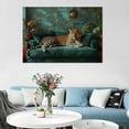 thumbnail image 3 of Mudket Leopard on Green Velvet Sofa Tropical Jungle Canvas Wall Art, Vintage Luxury Trendy Wall Art Print for Living Room Apartment Home Decor, Framed Ready to Hang - 12"L x 8"W, 3 of 9