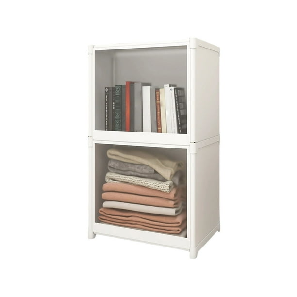Estantería de almacenamiento superior | Armario multiusos de doble capa con puertas de vidrio esmerilado | Organizador modular compacto que ahorra espacio para libros, ropa, mantas, hogar, oficina y