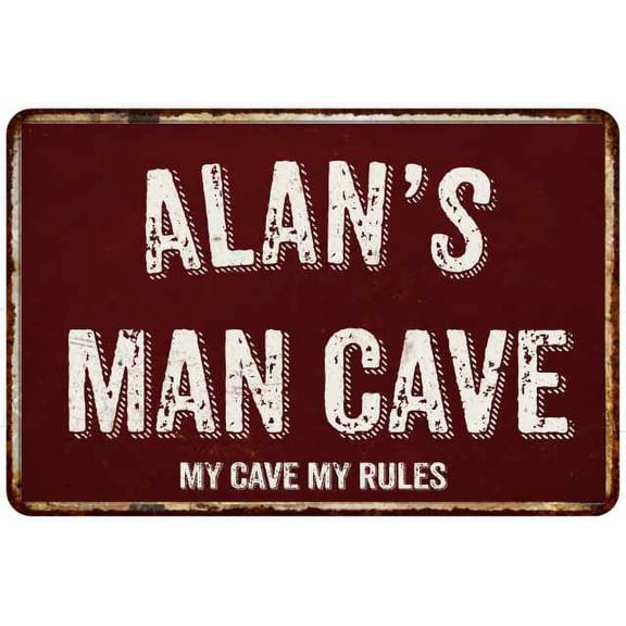 ALAN'S Man Cave Red Grunge Sign Metal 8x12 Decor 108120003034