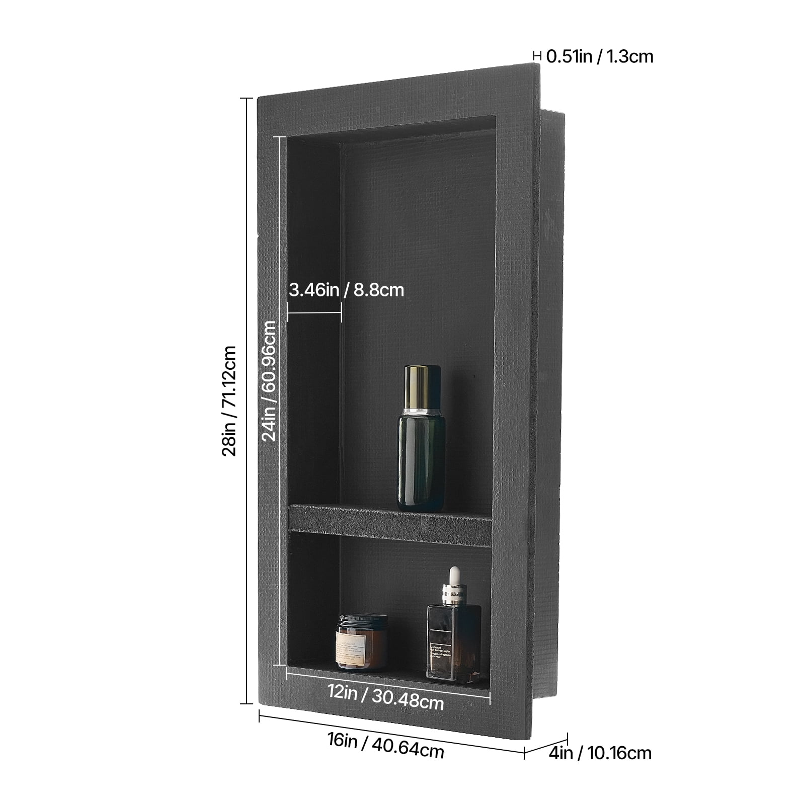 VEVOR Shower Niche, 16 x 28 x 4 inch Recessed Wall Niche with Movable Divider Shelf, Modern Soap & Shampoo Storage Organizer, Square Corners, Sealed Waterproof Design, Black for Bathroom Shower