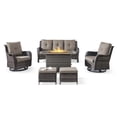 thumbnail image 4 of POCASSY 6 Pieces Outdoor Patio Furniture Sets with Fire Pit Table, PE Wicker Outdoor Conversation Set with Patio Couch, Swivel Glider Chairs, Ottomans, and 41" Firepit Table for Deck Balcony, 4 of 20