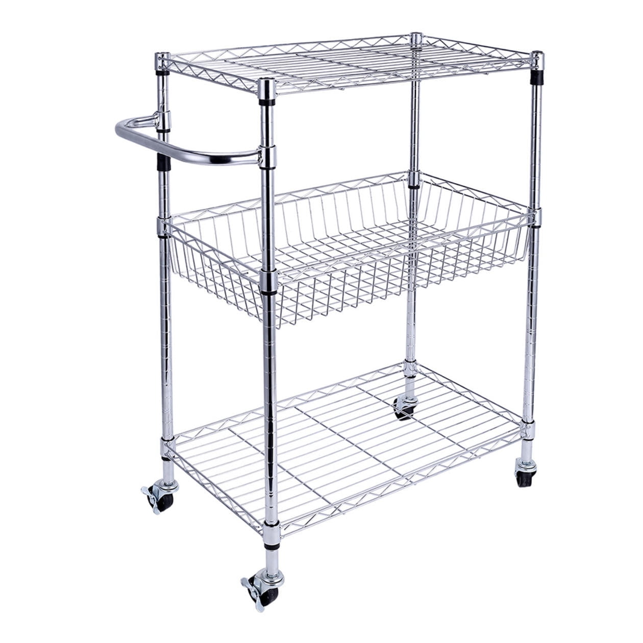 Kitchen Cart With Wheels 3 Tier Rolling Storage Rack Organizer Kitchen Cart With Wheels 3 Tier Rolling Storage Rack Organizer Steel Chrome Basket Shelves Sortwise
