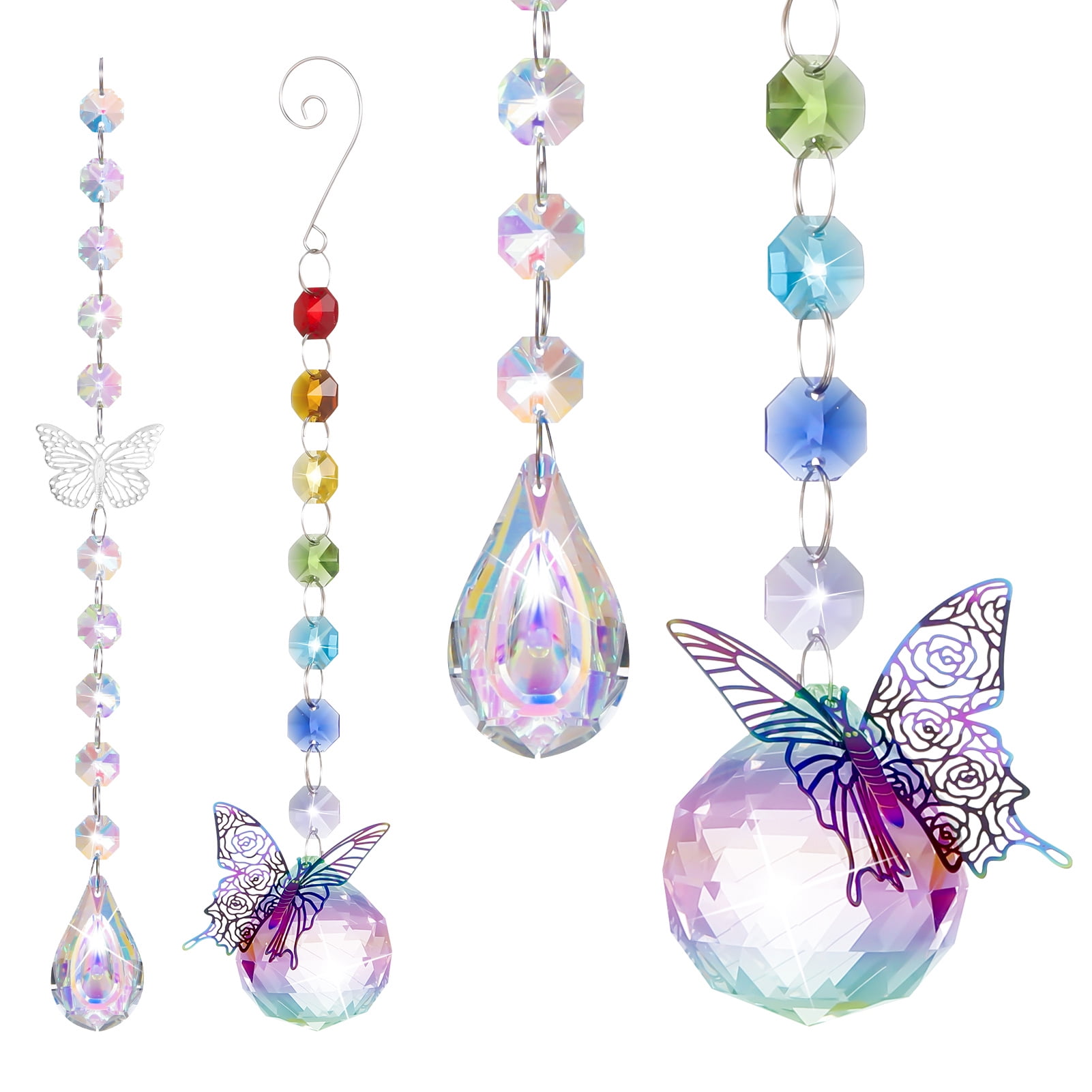 H&D 2PCS Window Hanging Crystal Suncatcher Sphere Chandelier Lamps Light Pendant Curtain Wedding Decoration Gift 