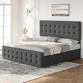 thumbnail image 4 of Homhougo King Size Bed Frame with 4 Storage Drawers and Headboard Adjustable, Dark Gray Upholstered Platform Bed Frame King No Box Spring Needed with Wooden Slats Support, Noise Free, 4 of 9