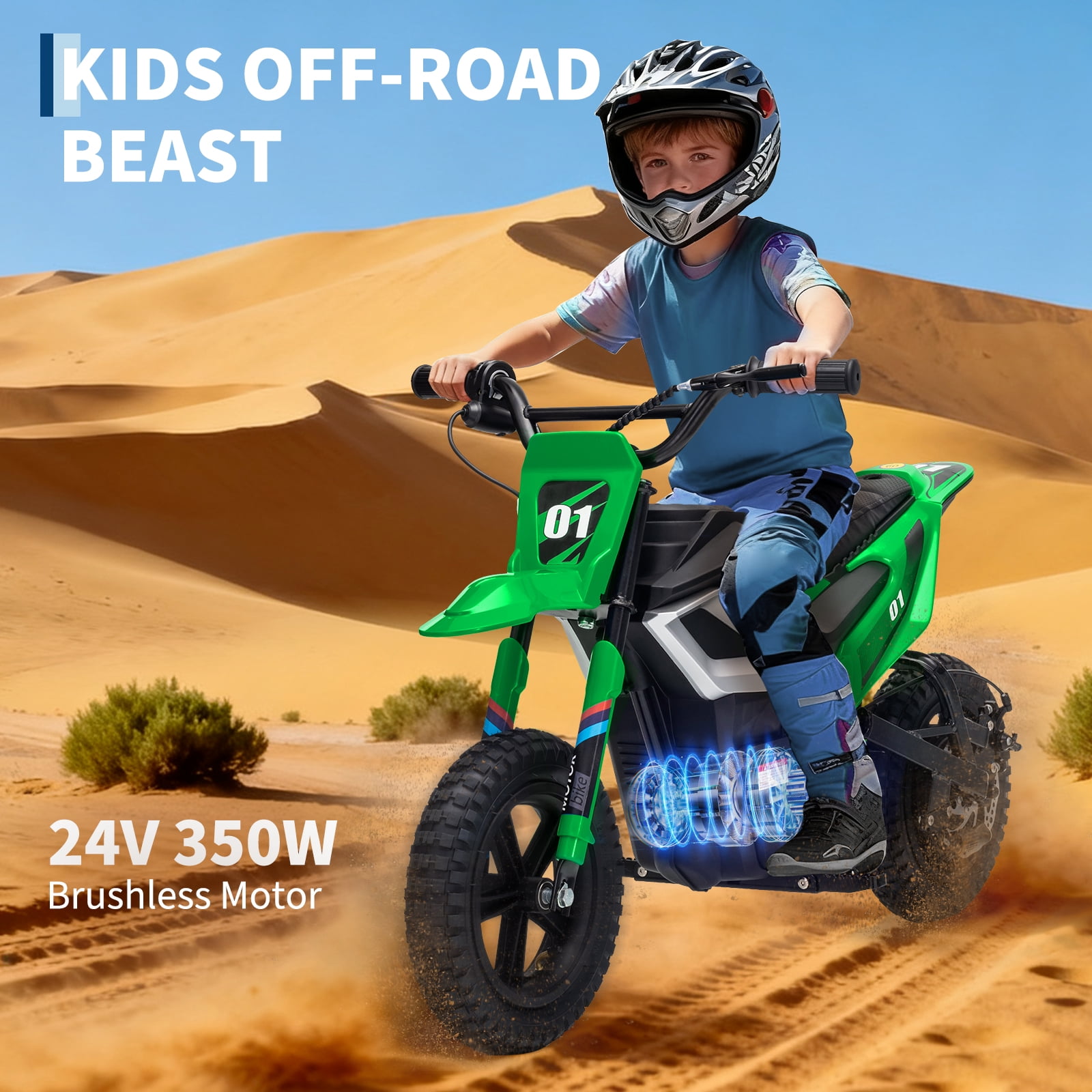 24V Kids Electric Dirt Bike - 350w Kids Motorcycle, 13.67 Mph Max Speed Electric Bike for Kids, Rear Wheel Suspension, 12 Miles Range, Twist Grip Throttle, Rubber Tire, Christmas, New Year Gifts Kid