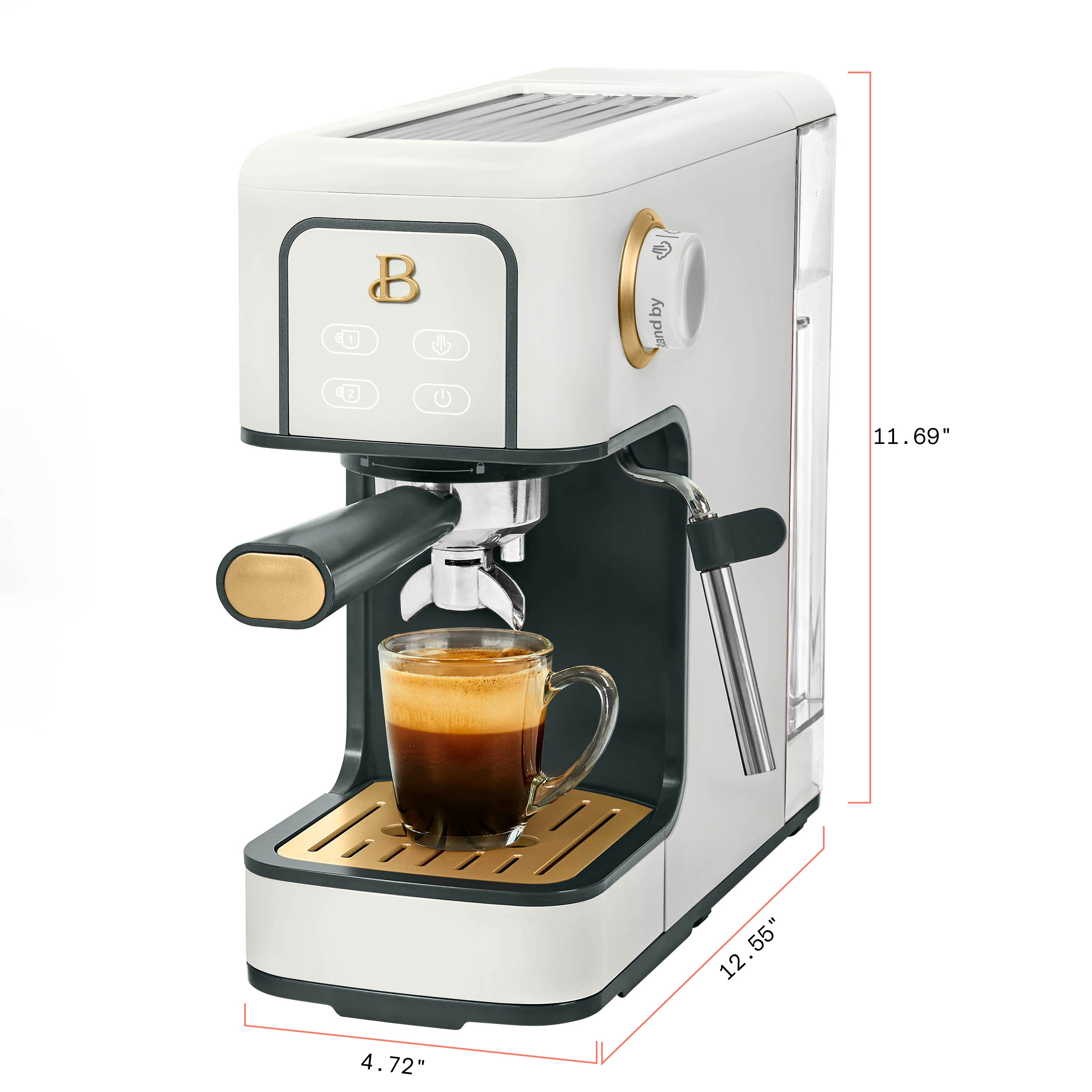 Beautiful Slim Espresso Maker with 20-Bar Pressure, White Icing by Drew Barrymore