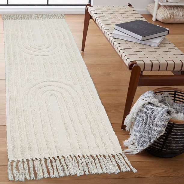 Boho Runner Rug 2'x6' Washable Woven Hallway Runner Rug Tufted Cotton