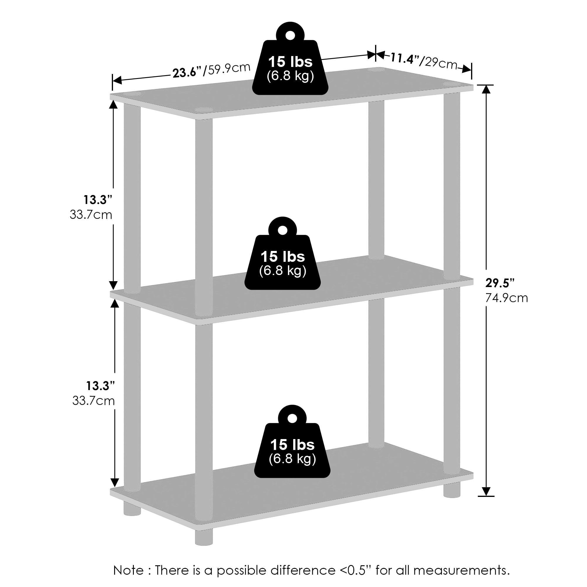 Furinno Turn-N-Tube 3-Tier Multipurpose Compact Display Rack, Shelving Unit, Bookcase, Black/Grey