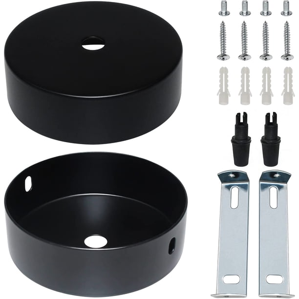 Marquesina de techo Cubierta de alambre de rosa de techo negra de 80 x 20 mm para lámpara de araña con accesorio de instalación para suspensión o lámpara de araña de jardín en el hogar (2 piezas)