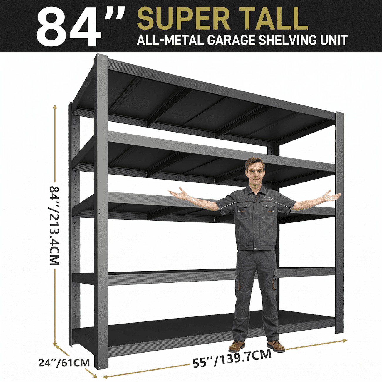 Xiweot Heavy Duty Garage Shelving Unit 3050 LBS Metal Storage Shelves 24"D x 55"W x 84"H, 5-Tier Adjustable Industrial Shelving Rack, Large Garage Storage Shelves for Basement Warehouse Workshop
