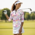 thumbnail image 4 of Uorisanigo Golf Flower Womens 3/4 Sleeve Golf Shirts Fashionable Relaxed Quick Dry Athletic Polo Shirts Soft Comfortable Polyester Spandex Fabric Tennis Tops with Zipper Size 2XL, 4 of 7