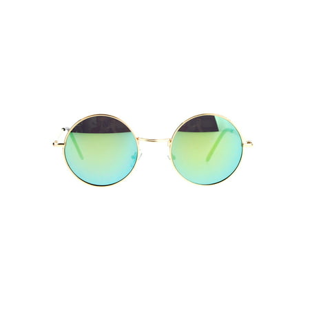John Lennon Circle Lens Mirrored Mirror Lens Wire Rim Round Sunglasses