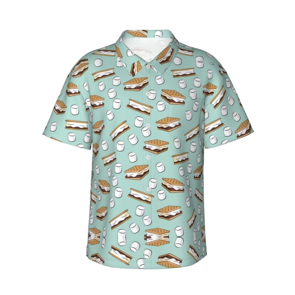 Biscuit And Marshmallow Men'S Button Down Shirts Hawaiian Summer Beach Short Sleeve Tropical T Shirts