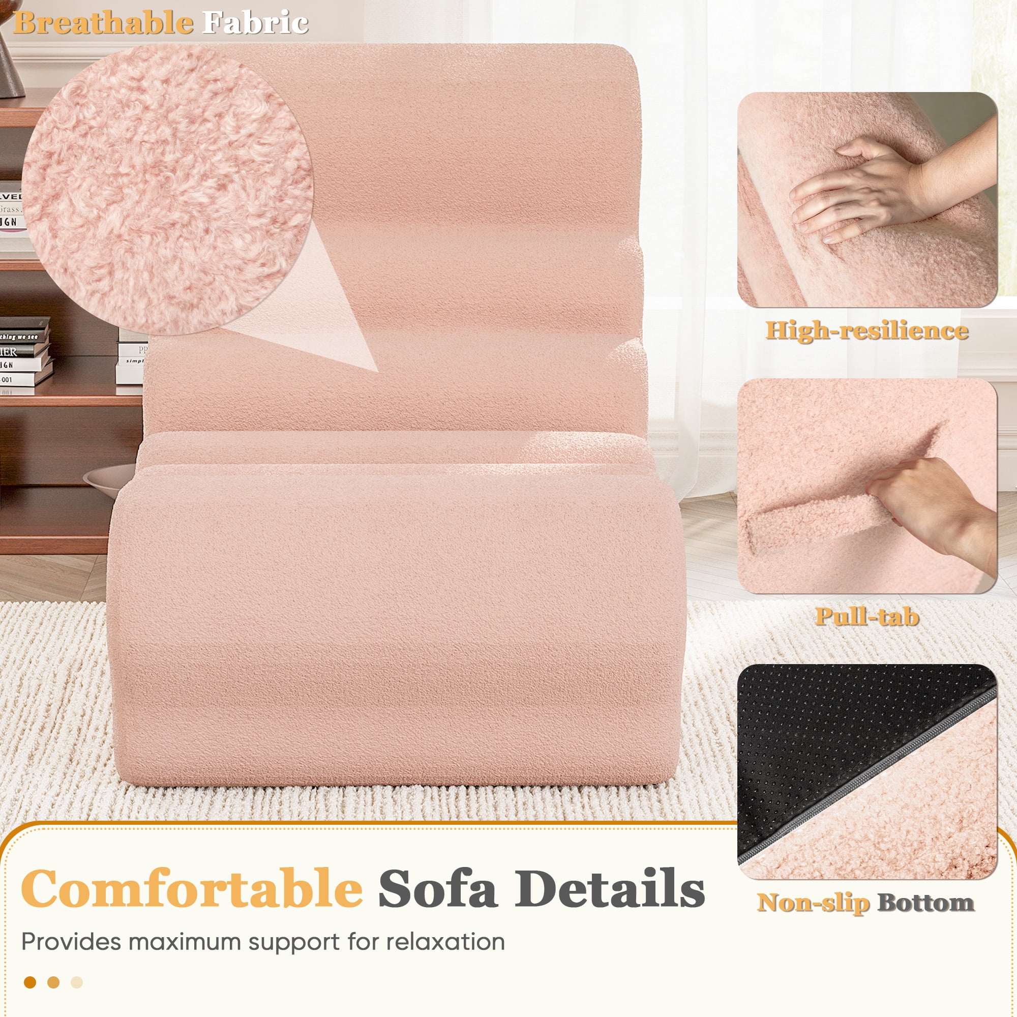 Homall Teddy Plush Bean Bag Chair for Adults – Soft Sponge-Filled Lounge Seat, Comfortable Floor Chair for Living Room and Bedroom, Pink