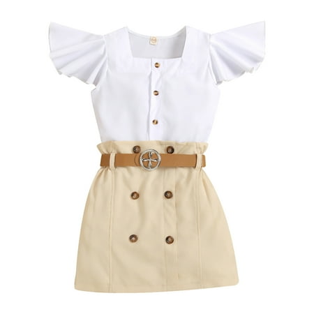 

Kids Toddler Chlidren Girls Autumn Printed Button Short Sleeve Ruffle Tops Skirts Set Clothing