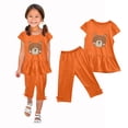 thumbnail image 4 of Zwiiyzr 1-10 Years Little & Big Girl Summer Outfits Cute Bear Ruffle Short Sleeved Flutter Sleeve Elastic Waist Cropped Pants 2Pcs Clothing Set Orange, 4 of 4