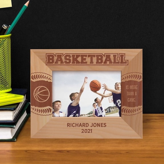 Basketball Is More Than A Game Personalized Wooden Frame-5" x 3 1/2" Brown Horizontal